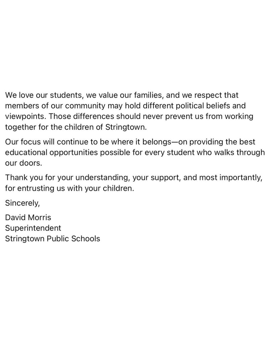 okiepatriot_76's tweet photo. Stringtown, OK Public Schools caves and cancels trip to Durant to attend Trump event. 

I’m sure some parents called and complained. 

What a shame. 

Despite your opinions on Trump this would be a once in a lifetime opportunity for any kid especially in rural Oklahoma. https://t.co/to4h4O4VMc