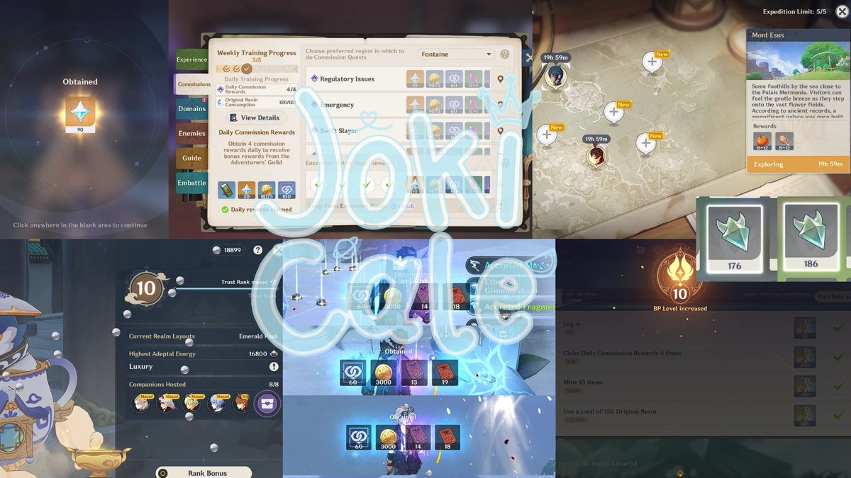 thomaserved's tweet photo. Day 4

※ Claim welkin
※ Claim daily commissions &amp; expeditions
※ 180 resin to Ley Line Outcrop: Blossom of Revelation
※ Claim teapot
※ Battle Pass level 10
※ Free 10 mats: Crystal Core https://t.co/dfekHk3eGj