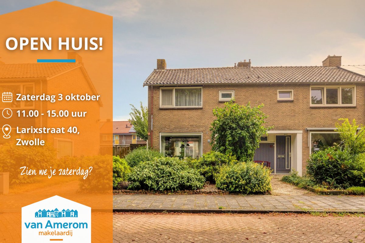 vanameromcom's tweet photo. OPEN HUIS | Zwolle

Zaterdag openen 2 woningen hun deuren!

📅 Zaterdag 3 oktober
🕚 11.00 – 15.00 uur
📍 Larixstraat 40
📍 Sneevlietstraat 3

Zien we je zaterdag? 👋 https://t.co/An7ZwZeUzg