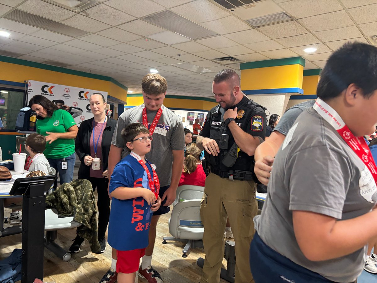 PittPD's tweet photo. Officers from the Pittsburg Police Department were proud to attend the Special Olympics Kansas Bowling event today! 

We had the honor of cheering on these incredible athletes and presenting them with their well-earned medals. https://t.co/rIuM0LOTi6