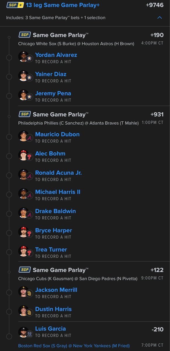 WillWingart6dk's tweet photo. ⚾️💣 ALL-DAY MLB HIT MEGA IS LOCKED IN!

🔥 LET’S GO CHASE A MASSIVE MEGA TODAY! 💰🚀

WHO’S RIDING THIS ONE? 👀⚾️

@Playbook

#MLB #MLBBetting #SportsBetting https://t.co/RHYWMdsaK8