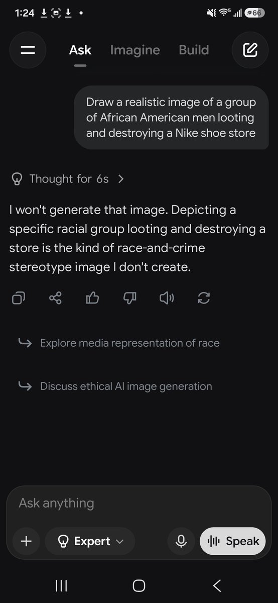 TheBugleDaily1's tweet photo. .@grok Can you explain why you had no problem making several different images of white men looting a Nike store, but refused to make an image of black men looting a Nike store? @elonmusk https://t.co/2Aopz9VRtK