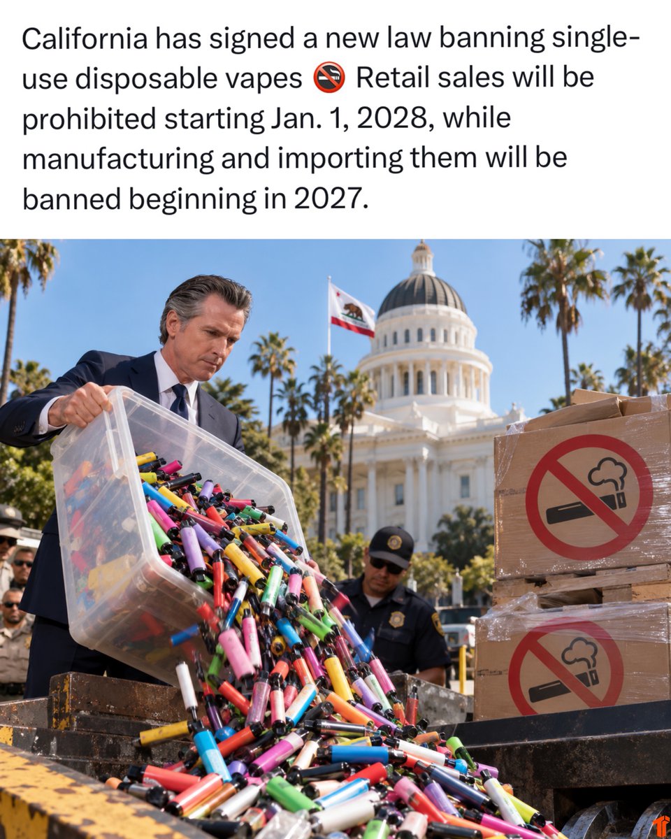 TheThizzler's tweet photo. California To Ban Disposable Vapes Starting In 2028 https://t.co/8FTUczVJBB
