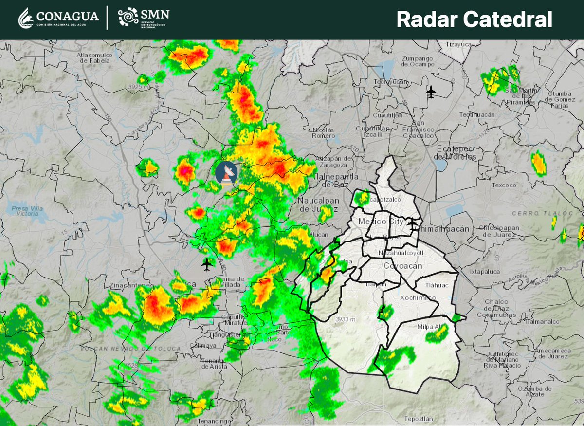 SasslaClimaMx's tweet photo. #TenemosLluvia ⛈️ 🟠 | Tormentas dispersas en el #EDOMÉX y zonas de la #CDMX.

🚦INTENSIDAD: LIGERA 🔵 - FUERTE 🔴 (granizo y rayos).

❗¿DÓNDE LLUEVE?

• #CDMX: Azcapotzalco, Cuajimalpa, Á. Obregón, M. Contreras, Tlalpan, Xochimilco, Milpa Alta y Tláhuac. https://t.co/F360Ixpx5t