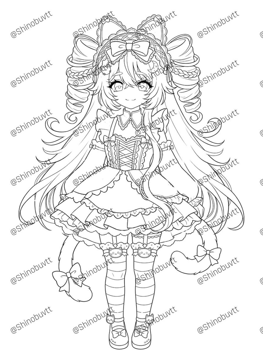 Shinobuvtt's tweet photo. Fresh lineart of my lolita kitty  Which colors would you pick: pastel pink, cream and gold, or something darker?

Tell me in the comments ♡

#LineArt #Sketch #VTuber https://t.co/EMPTtdmpH9