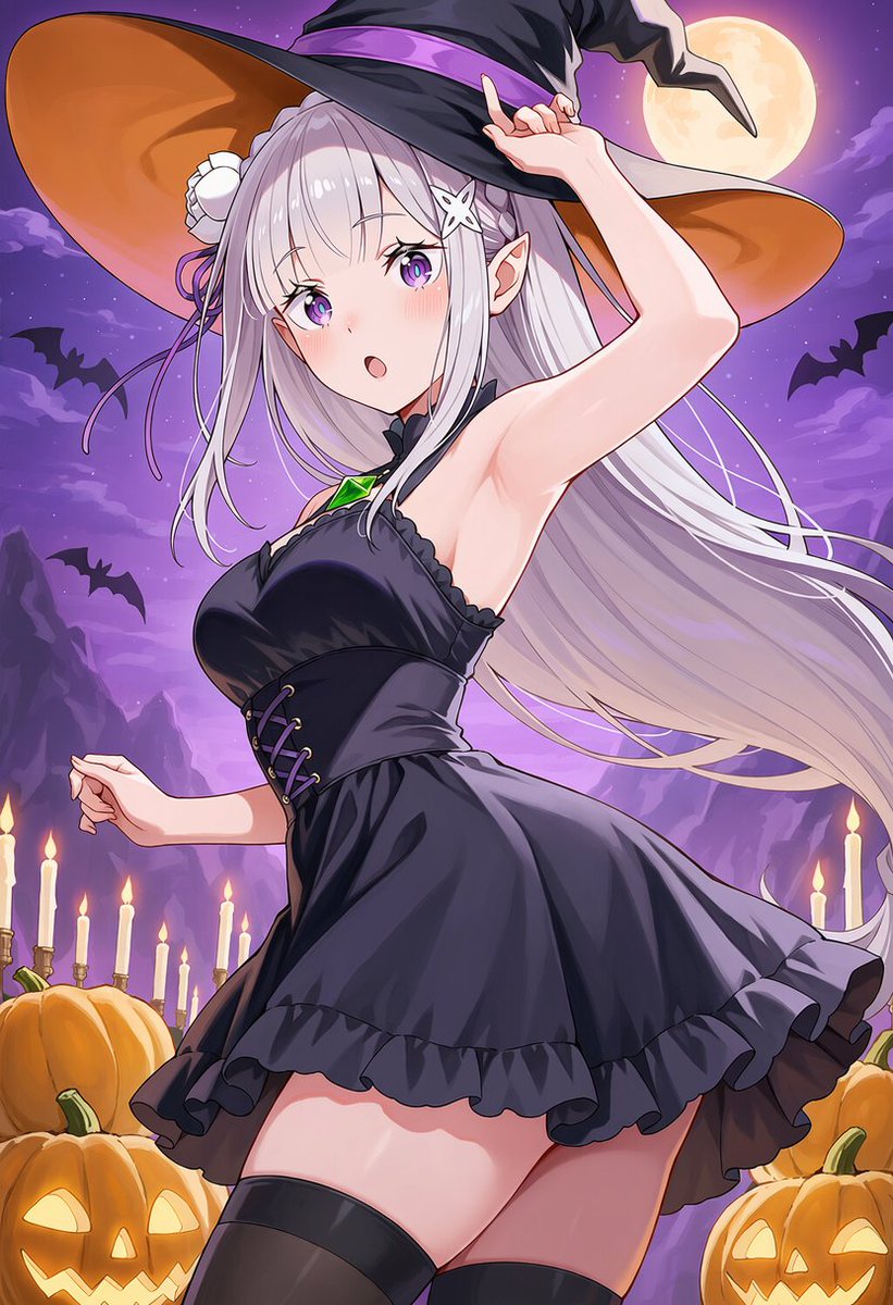 runoa_0's tweet photo. ハロウィンまであと1ヶ月！
お菓子くれないと…いたずらしちゃうんだから。

エミリア / Emilia
#リゼロ
#rezero
SFW illustration
#ハロウィン https://t.co/KlebtRWTzj