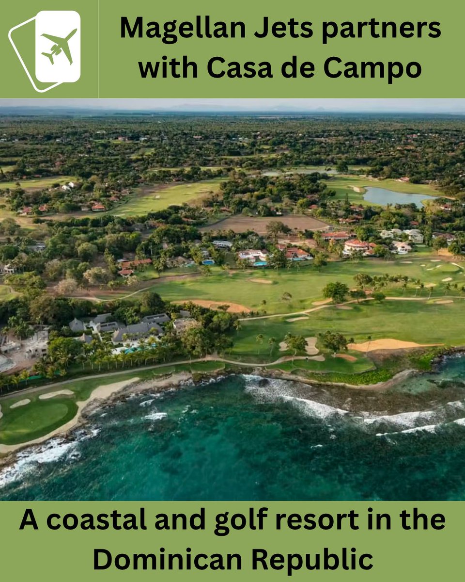 DougGollan's tweet photo. The charter broker partners with the coastal and golf resort in La Romana, Dominican Republic, offering clients of both companies bonuses. 
https://t.co/JN2si2XWq4 

#jetcard #privatejet #jetmembership #luxurytravel #businesstravel #privatejets #privateaviation #magellanjets #casadecampo