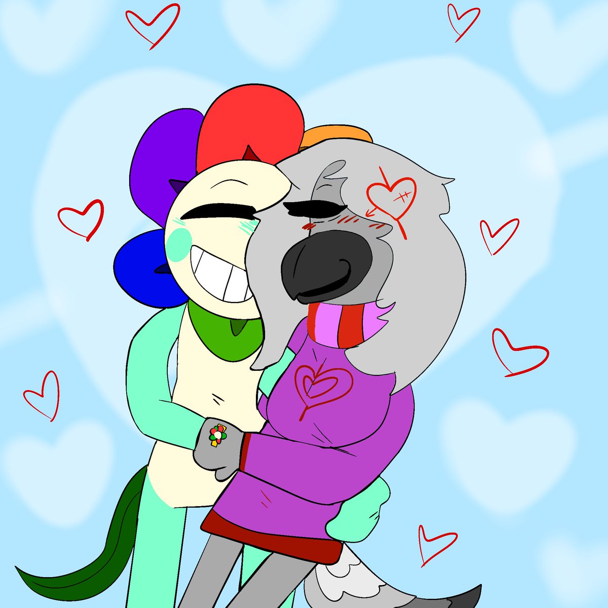 Rinoah112's tweet photo. Here’s some dandy and my oc Reina together with two fan kids I made! Their kids Sunny a sunflower, and Luther a Sun Conure bird! : D #dandysworld #dandysworldoc #art #ockids https://t.co/w03PPaUCU6