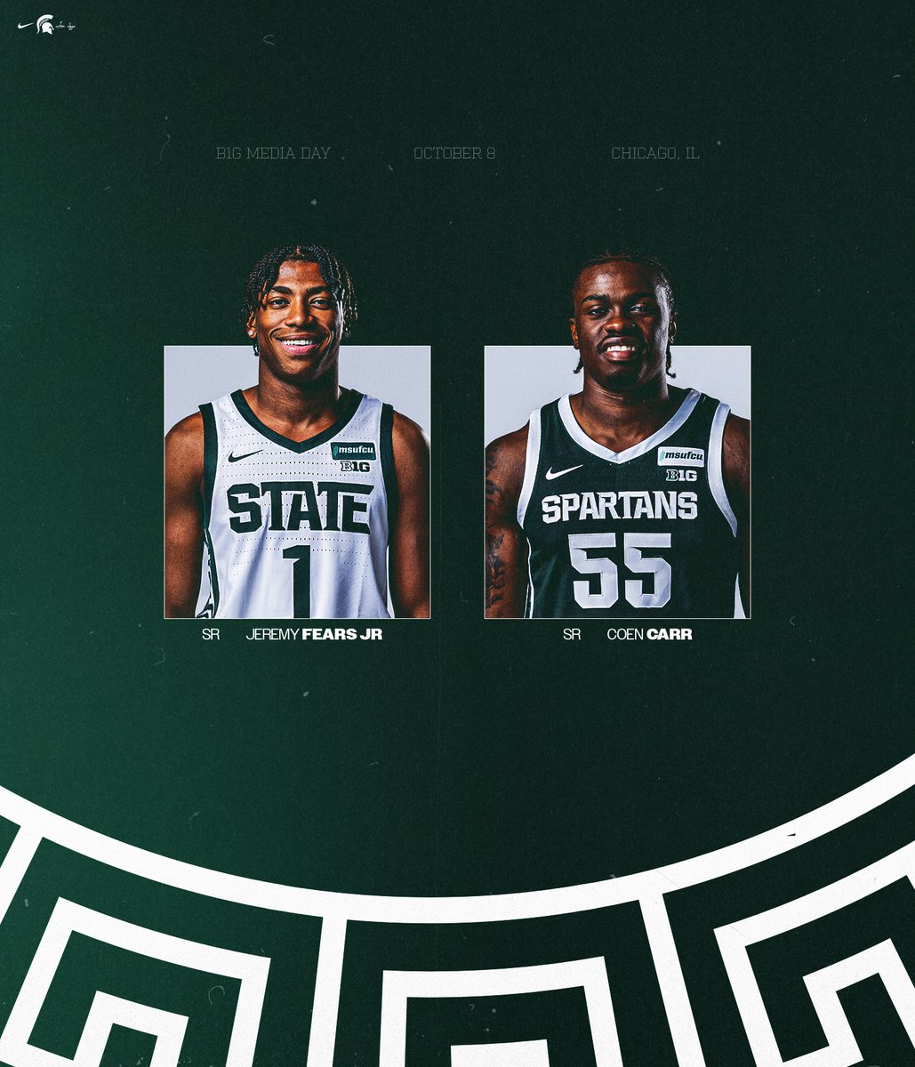 MSU_Basketball's tweet photo. Representing next week at B1G Media Day in Chicago: Jeremy Fears Jr. and Coen Carr 🟢 ⚪ https://t.co/t4bJfDNdW2