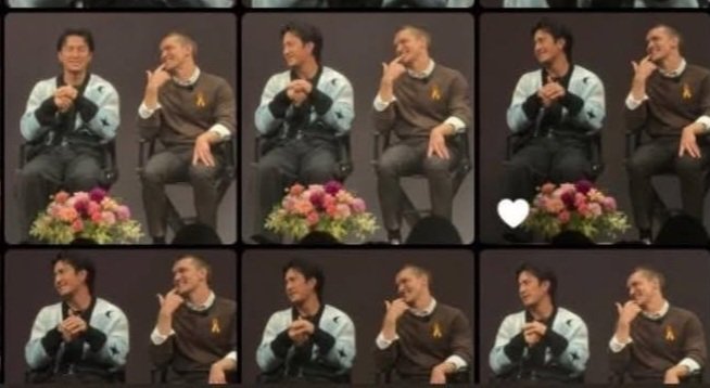 hudcon2001's tweet photo. the way they went from sitting next to each other with space between them to their elbows touching 😭 like they physically cannot stay apart https://t.co/I4EaD6IYea