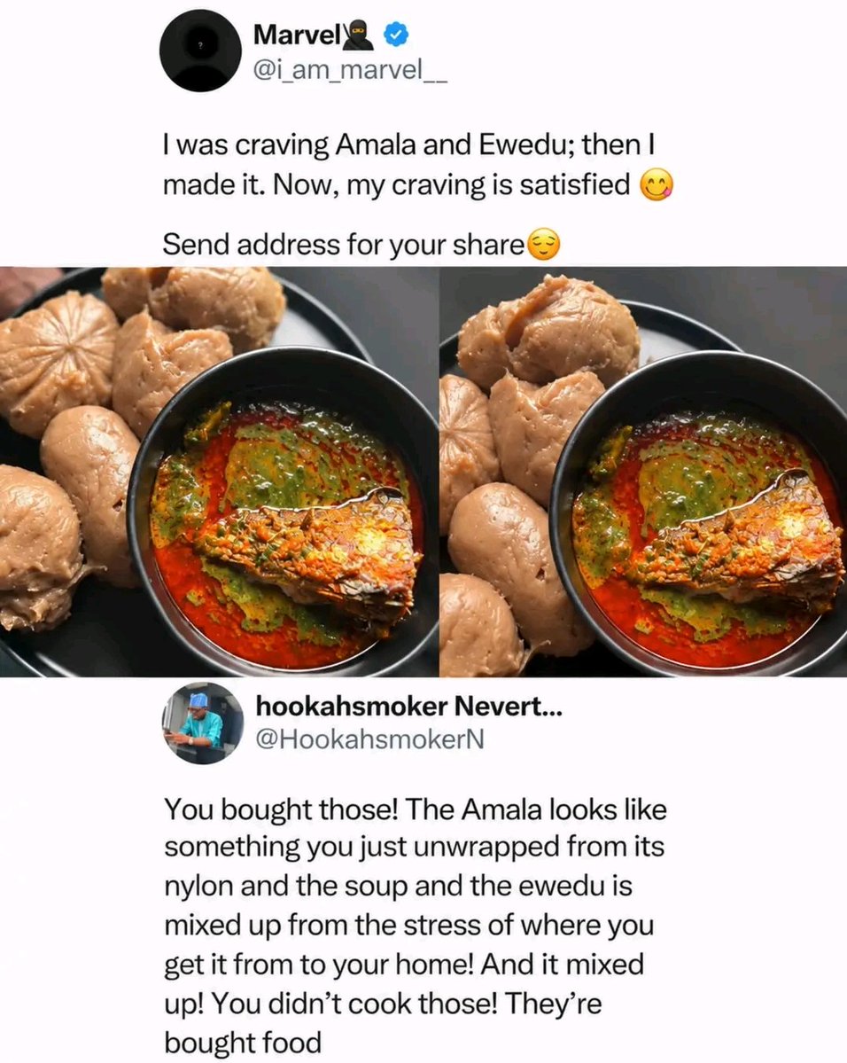 khalid_oyewale's tweet photo. Lol!!

Is it possible to make this type of amala at home, wrap it in small small portions and serve it like this? 🤔

Or maybe he used his hand to mix the soup and ewedu together before serving? 😂 

Because the way everything is mixed up is giving me serious buka amala vibes😂 https://t.co/g17eVPq8rE