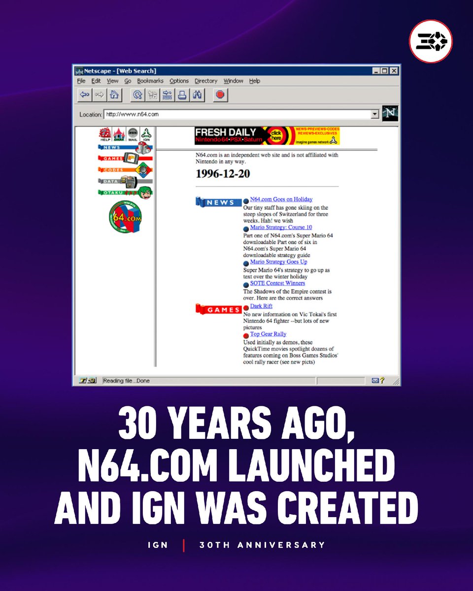 IGN's tweet photo. IGN is celebrating its 30th anniversary, and we're taking a trip down memory lane by looking at the homepages over the years.
Head here to see all the different homepages we've had and for a special note from IGN Founder Peer Scheider: https://t.co/GWyqJXxJao
#IGN30 https://t.co/41mnb326sb