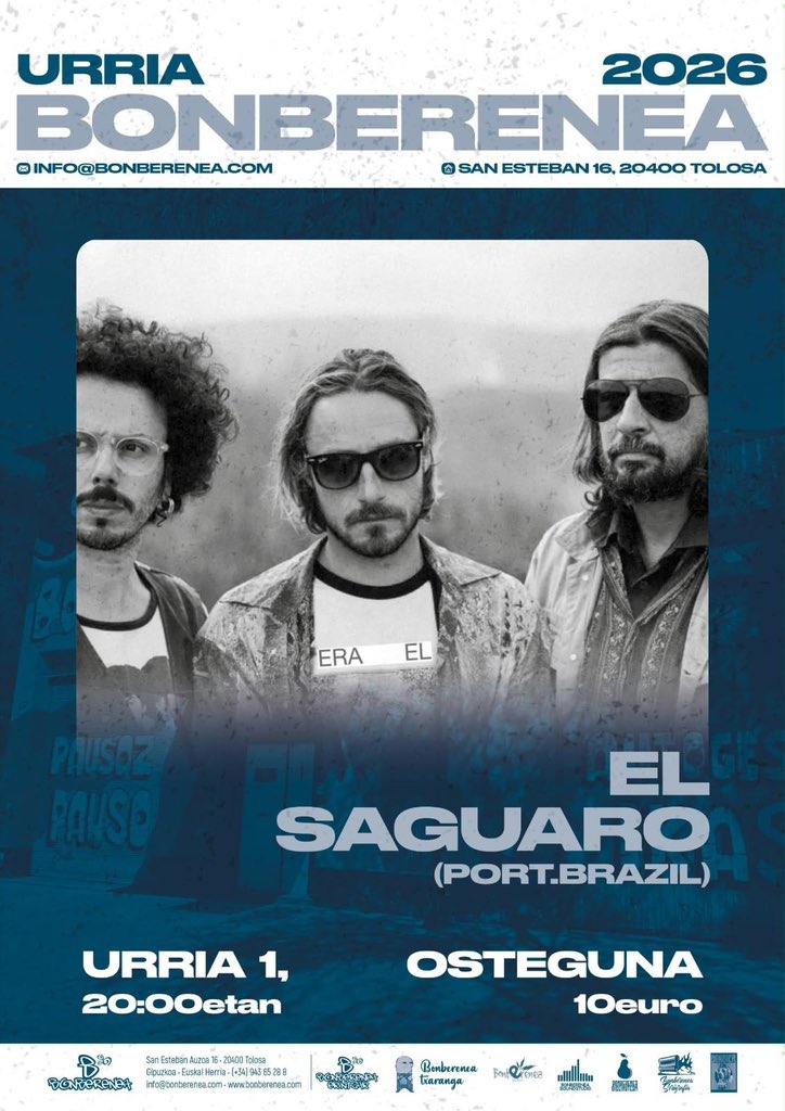 Bonberenea's tweet photo. BONBERENEA-k aurkezten du:EL SAGUARO(Port,Brasil) zuzenean!!!Urriak 1 osteguna 20.00etan!!!sarrera 10 euro!!!adi egon!!!

https://t.co/uVsesxz8fL https://t.co/ui9ZoFOqh3