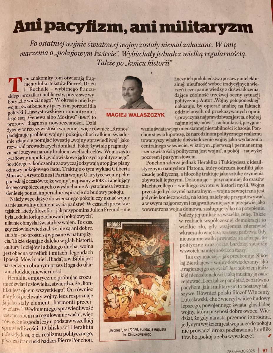 Walaszczyk's tweet photo. W Sieciach kilka słów o Wojnie i Pokoju. A dokładnie o ostatnim Kronosie i tekstach nt. Heraklita, Tukidydesa, Platona. Wojna jako nieusuwalna część życia. Nam, wyrosłym w pokoju i zaciszu historii łatwo tak po prostu mówić albo trudniej przyjąć do wiadomości. https://t.co/sYYeNKhwlX