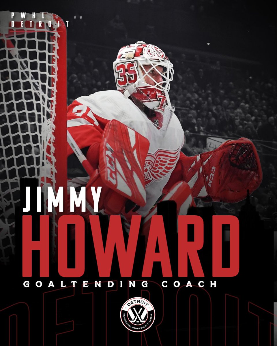 pwhl__detroit's tweet photo. Detroit through and through! Reintroducing Goaltending Coach Jimmy Howard 🥅 https://t.co/aURFAjB4E5