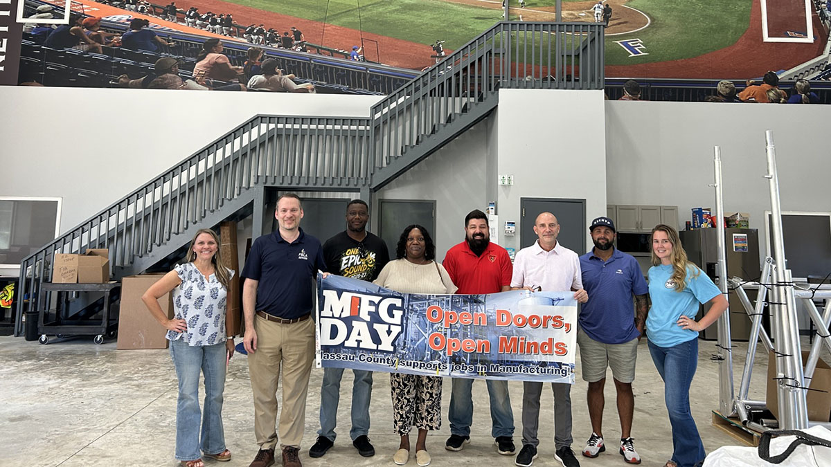 NettingPros's tweet photo. From the classroom to the shop! We were pleased to host @NassauSchoolsFL teachers at Stadionic today for NCEDB Manufacturing Day and show how our team turns raw materials into equipment for sports facilities nationwide.

#ManufacturingDay #Stadionic https://t.co/0NrxkzBVjO