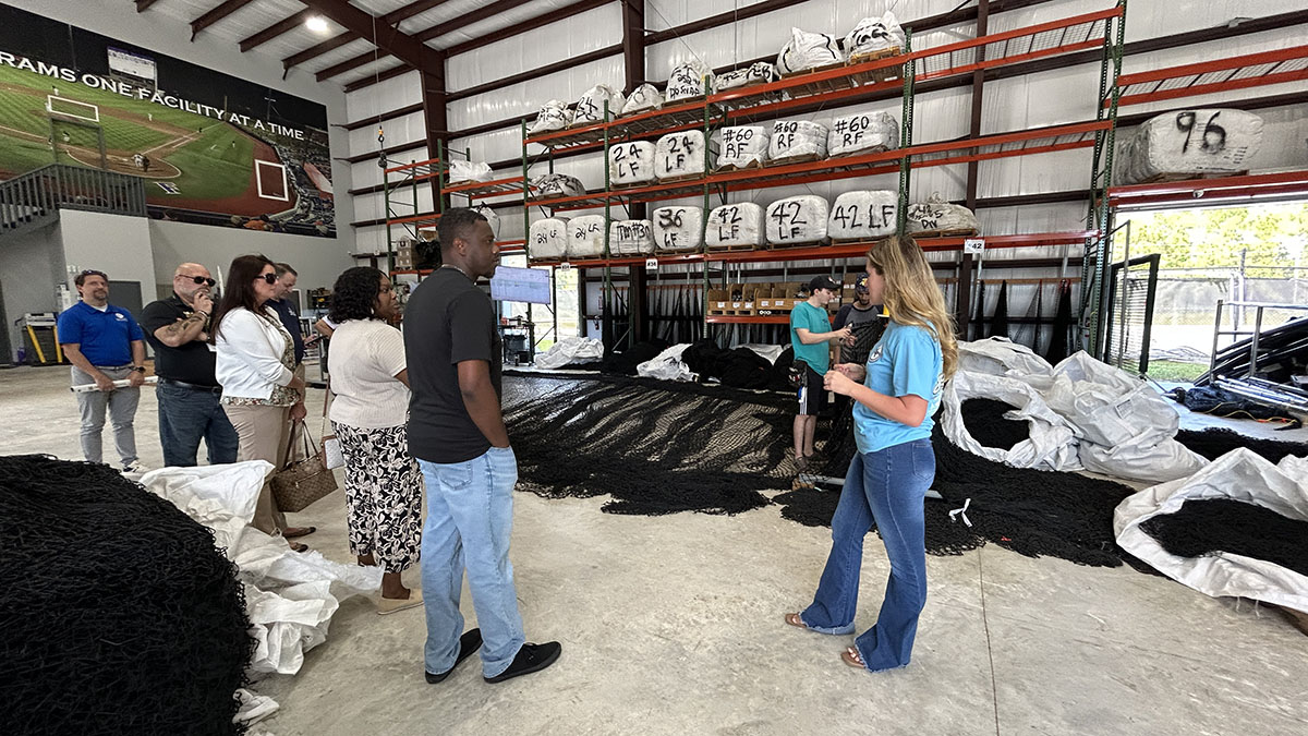 NettingPros's tweet photo. From the classroom to the shop! We were pleased to host @NassauSchoolsFL teachers at Stadionic today for NCEDB Manufacturing Day and show how our team turns raw materials into equipment for sports facilities nationwide.

#ManufacturingDay #Stadionic https://t.co/0NrxkzBVjO
