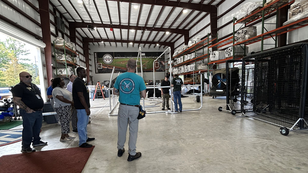 NettingPros's tweet photo. From the classroom to the shop! We were pleased to host @NassauSchoolsFL teachers at Stadionic today for NCEDB Manufacturing Day and show how our team turns raw materials into equipment for sports facilities nationwide.

#ManufacturingDay #Stadionic https://t.co/0NrxkzBVjO