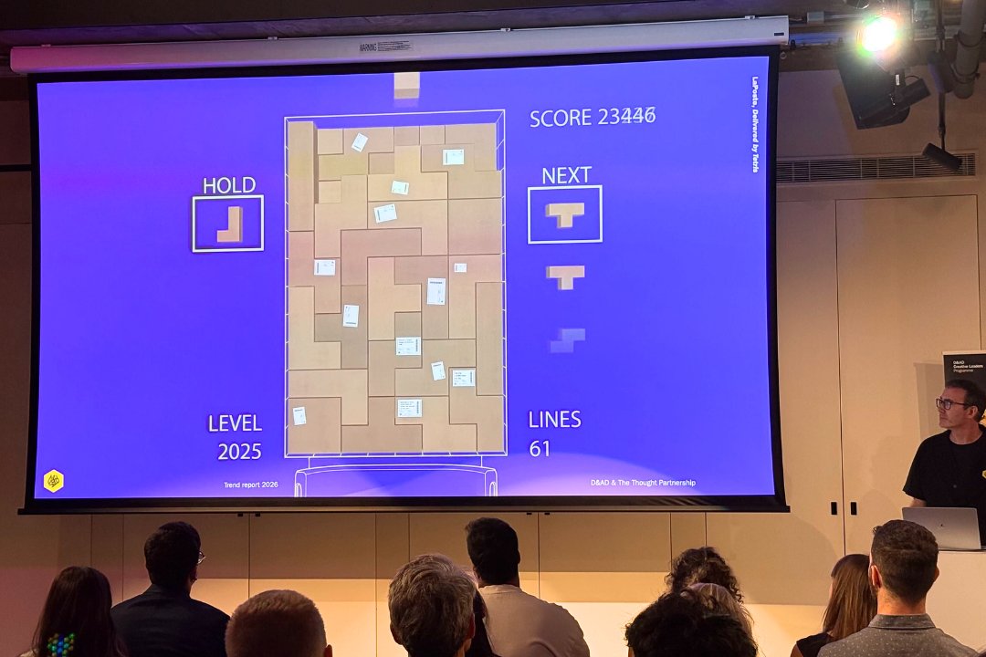 dandad's tweet photo. Live at D&amp;AD HQ: Donal Keenan is taking us through the six trends from D&amp;AD Awards 2026.
We're currently exploring 'Institutional Courage', including how La Poste + Tetris joined creative forces to tackle a courier industry problem.

Get your free report: https://t.co/DiuPiR4DMq https://t.co/ekH7QcbGwf