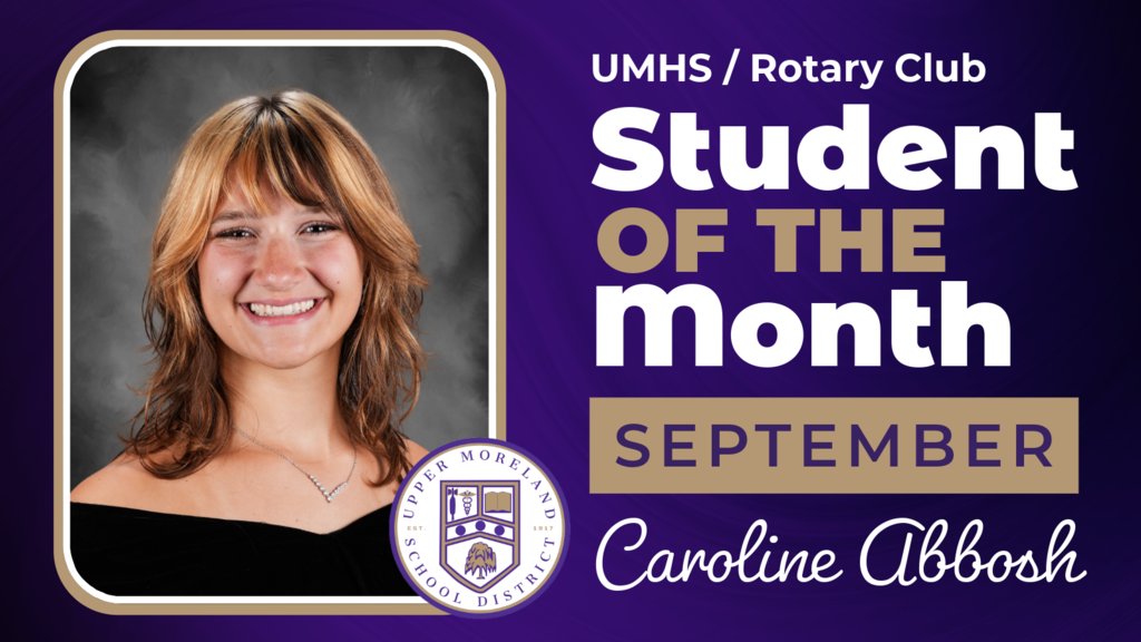 UpperMorelandSD's tweet photo. 🌟 Congratulations to our September 2026 Rotary Student of the Month, Caroline Abbosh! Caroline is a leader in NHS, Marching Unit, Indoor Color Guard and Mini-THON, and volunteers throughout our school and community. We’re proud to celebrate Caroline! 👏 #UMProud https://t.co/xUphY1jEWx