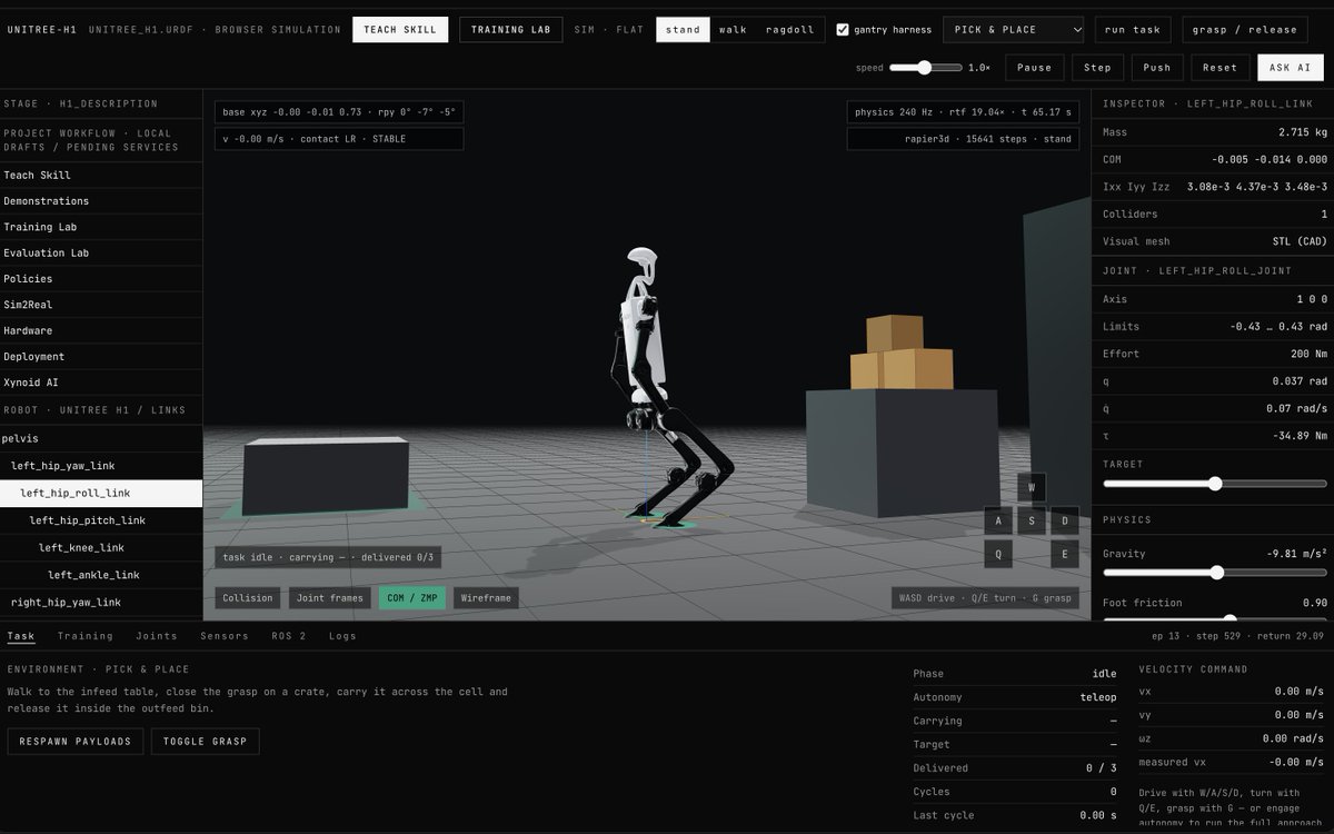 xynoidai's tweet photo. Xynoid simulation platform is coming together

we’re building a browser based environment where you can work with robots. create tasks, simulate movements, train policies, run evaluations &amp; eventually take validated models toward hardware

still early but we’re pushing it forward https://t.co/kCOB2Ie5IS