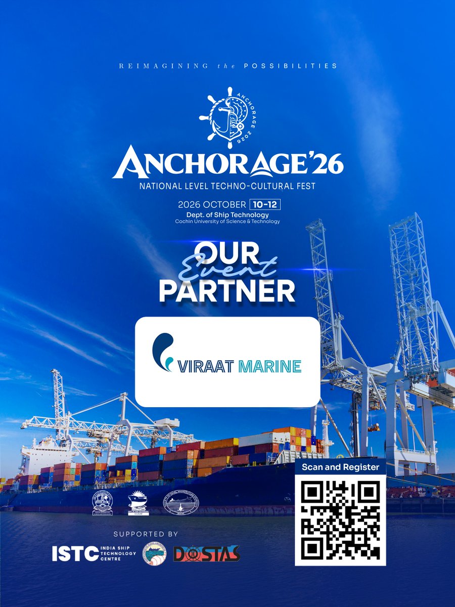 anchorage_cusat's tweet photo. Welcome Aboard Our Event Sponsor - Viraat Marine!
We are proud to welcome Viraat Marine as our official Event Sponsor for HYDROS at Anchorage.
#AnchorageTechFest #ViraatMarine #HYDROS #EventSponsor #KochiWaterMetro #MarineEngineering #NavalArchitecture #MaritimeSolutions https://t.co/Uw8wBSzMLX