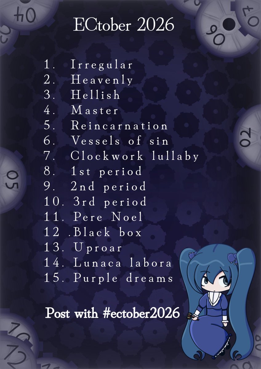 nemesisautism's tweet photo. #ectwt #evilliouschronicles Hello! Inktober is here so me and friends made something for it ! Here are the prompts for this year , Post your work in #ectober2026 and I’ll retweet them! 

Rules in thread 
(Background and MOTC by @clapdisc thank you ako) https://t.co/23dCek4YpV