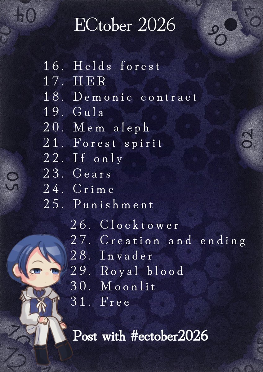 nemesisautism's tweet photo. #ectwt #evilliouschronicles Hello! Inktober is here so me and friends made something for it ! Here are the prompts for this year , Post your work in #ectober2026 and I’ll retweet them! 

Rules in thread 
(Background and MOTC by @clapdisc thank you ako) https://t.co/23dCek4YpV