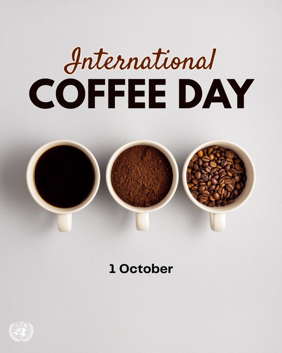 UN's tweet photo. Coffee is enjoyed worldwide &amp; provides livelihoods for millions.

The UN supports producers, climate-resilient practices &amp; a more sustainable coffee sector.

On #InternationalCoffeeDay, we celebrate this popular beverage &amp; the people who make it possible. https://t.co/z4EBX2WlXz https://t.co/ELYtvXfdDS