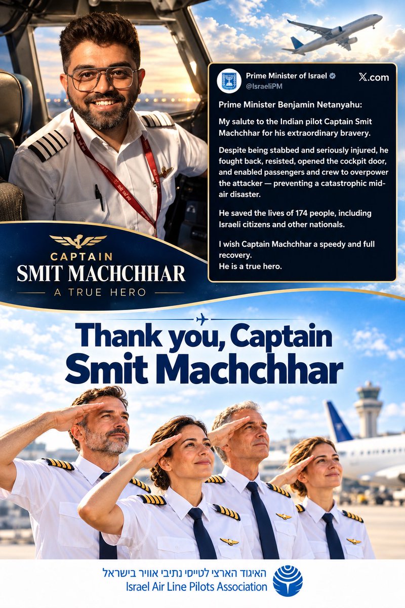 AdityaRajKaul's tweet photo. Prime Minister of Israel @netanyahu and entire Israel unites to honour the Indian Pilot Captain Smit Machchhar! 🇮🇳🇮🇱 https://t.co/PmMrfKLbO2