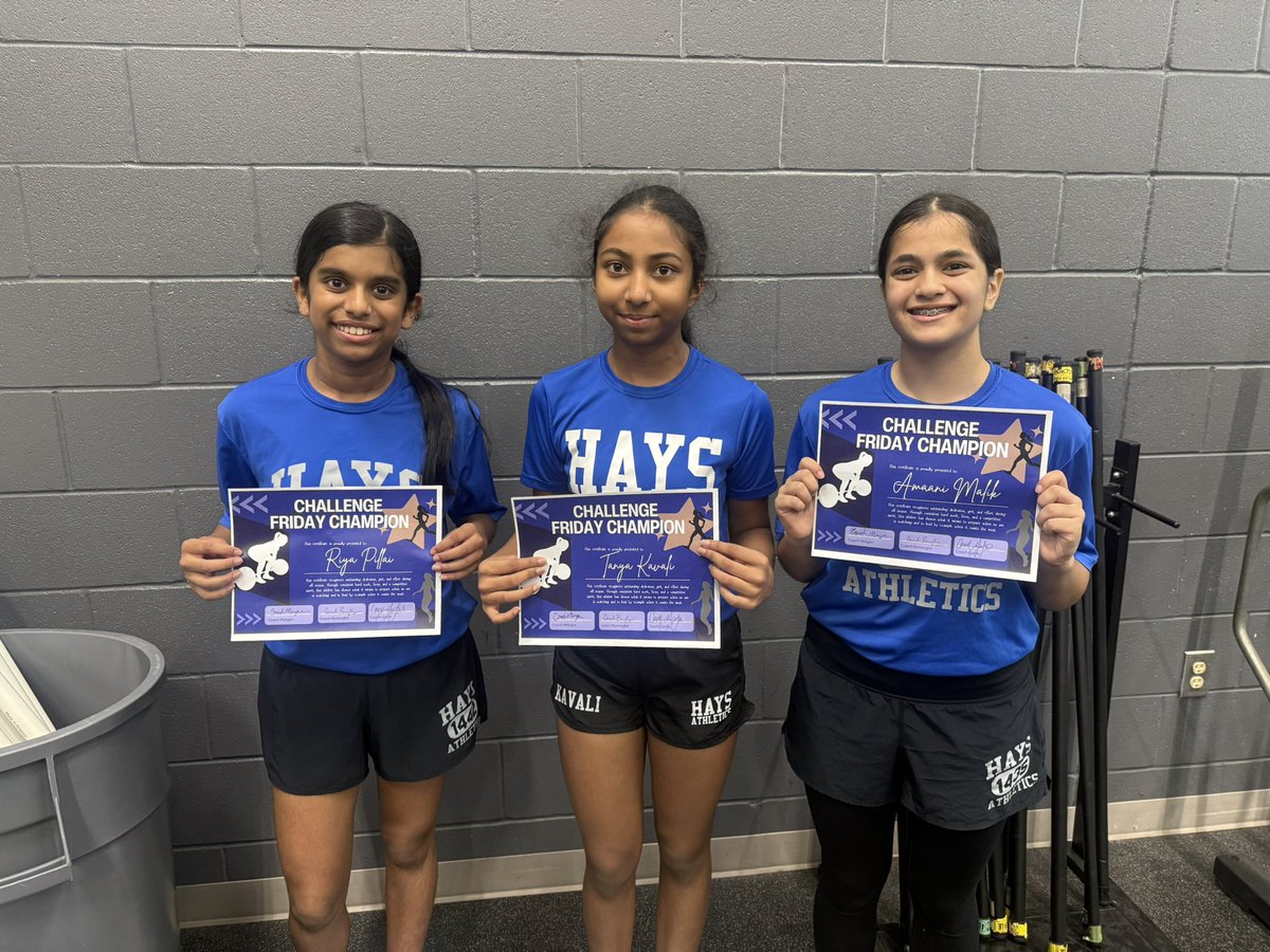 CoachKayMorgan's tweet photo. Today was a great day! Our 7th grade girls got a chance to practice the relay race for Off Season Olympics. Also we named our Challenge Friday Winners for Aug/ Sep 💪🏽
@Hays_Athletics @ProsperHaysMS https://t.co/qgNLTNKYRa