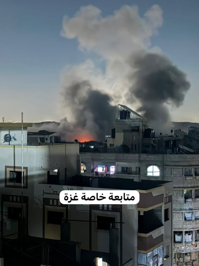 AbujomaaGaza's tweet photo. Israeli occupation fighters attack homes of displaced persons in Al Tuffah neighbourhood of the Gaza City https://t.co/xzamdaepHn
