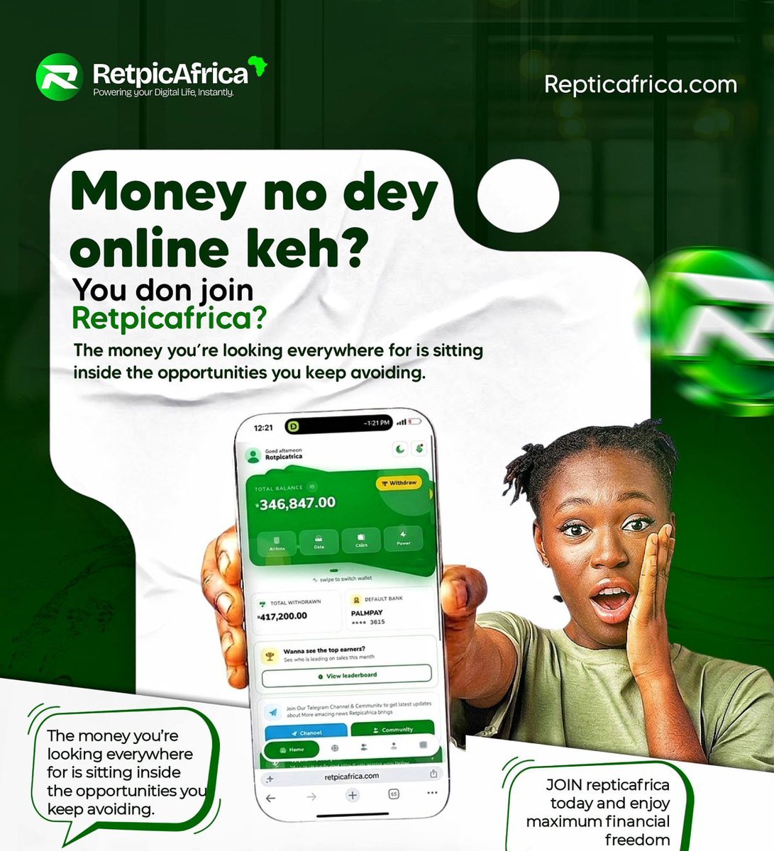 favour37159's tweet photo. TALK NO DEY PAY BILLS, BANK ALERTS DO!

Saying “money no dey online while”
your phone sits idle is a setup! You don't need luck all you need is an account on Retpicafrica.

People dey cash out daily, but you still dey talk say online money na scam! The money you’re looking https://t.co/9XxEToufgG