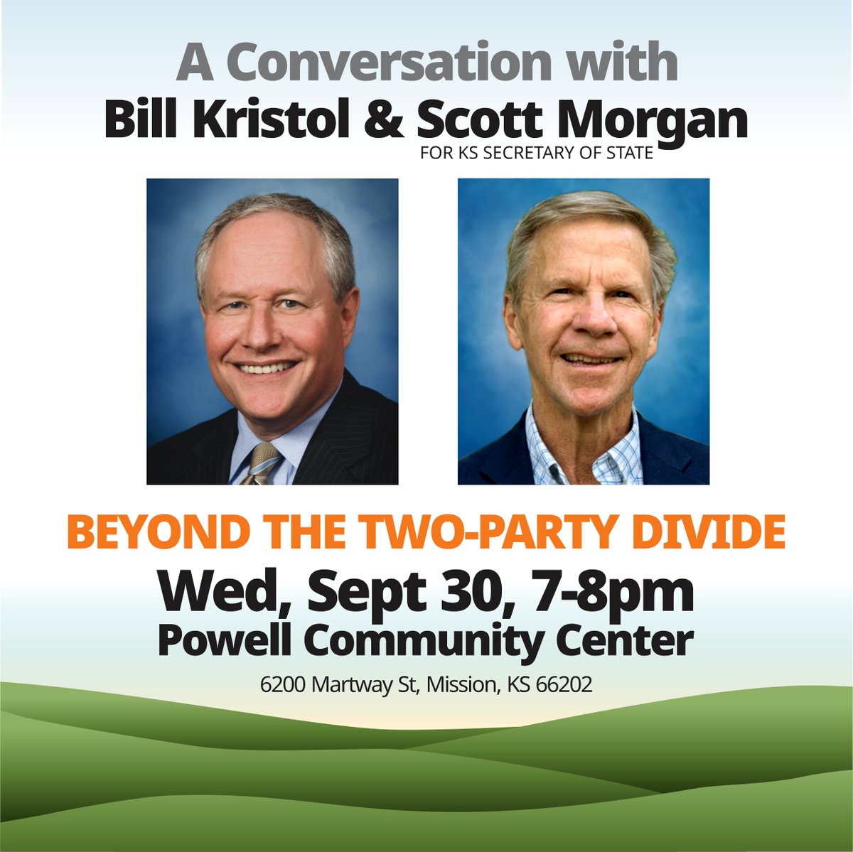 ScottMorganKS's tweet photo. Tonight, I’m sitting down with Bill Kristol to talk about the state of our politics, putting country before party, and making room for something different.

Not Republican. Not Democrat. Something different.

Listen in tonight, 7–8 PM CT:
https://t.co/Xe3iki6MH3 https://t.co/KlwM736lvX