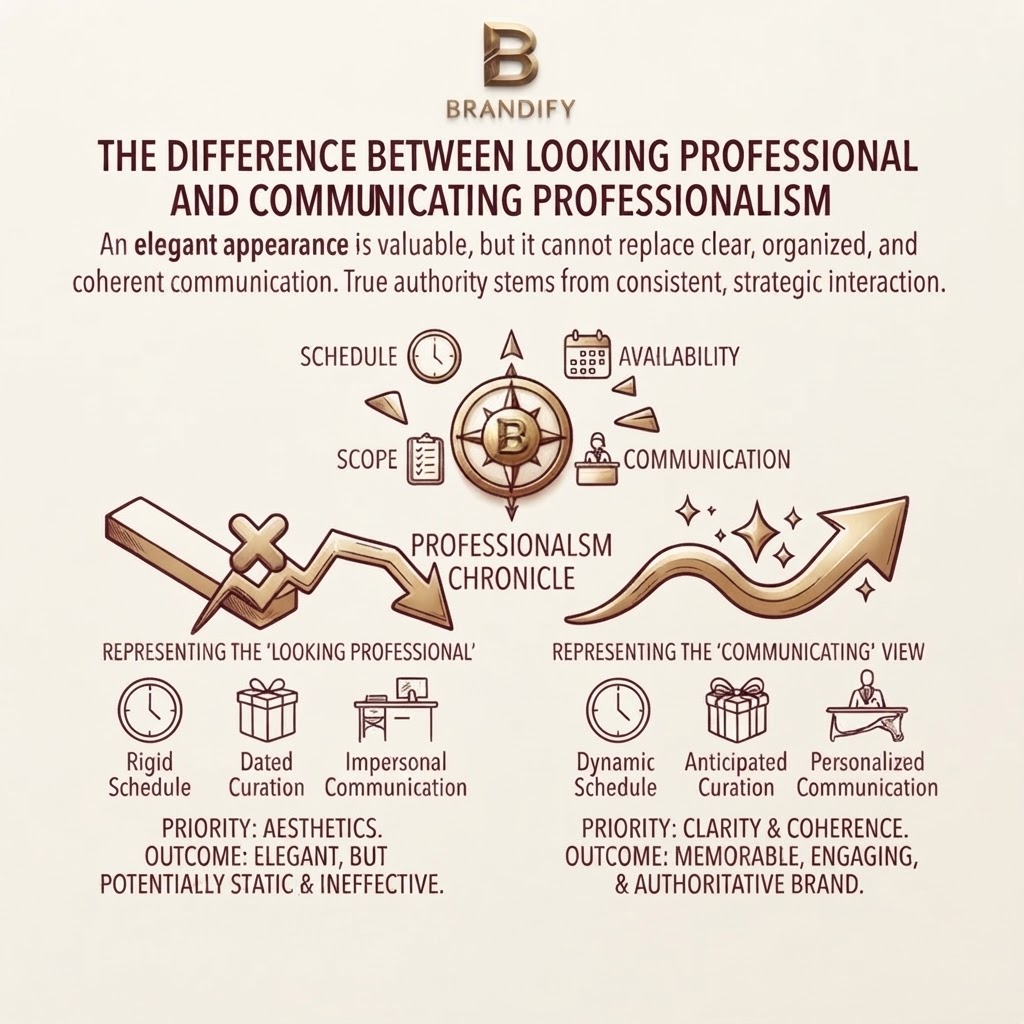 BrandifyM's tweet photo. ✨ Looking professional is not the same as communicating professionalism
Your image may create the first impression, but clear communication, organization, reliability, and consistency help build trust.
Your appearance is part of your brand.
Your actions reinforce it. https://t.co/i6zE5y0MlZ