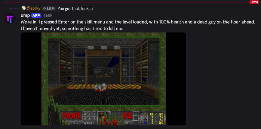 _can1357's tweet photo. gave the omp bot a desktop, after 19 cyber refusals, folks are now playing doom by proxy, amazing https://t.co/XN3UcPyeVQ
