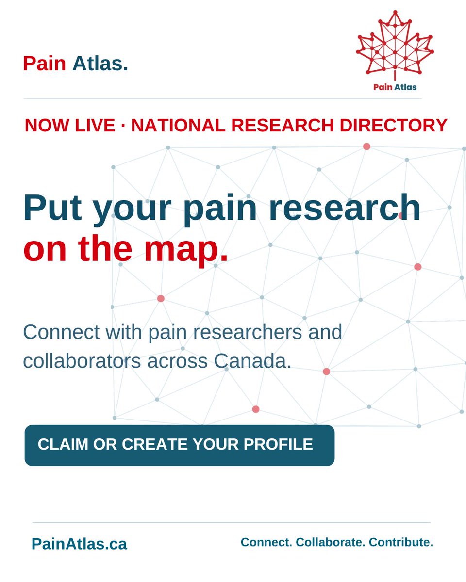 cpn_rdc's tweet photo. Pain Atlas is live! Across Canada, researchers are advancing our understanding of pain across disciplines, populations and settings. Pain Atlas makes that expertise easier to discover and connect.
https://t.co/JgtzlaFZ2P
#ChronicPain #PainResearch #PainAtlas https://t.co/fTGVAdbXhN