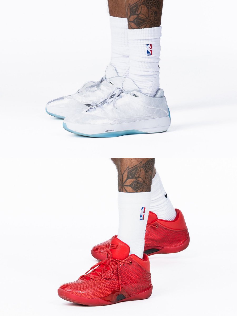 NBAKicks's tweet photo. Trae Young broke out the Air Jordan 40 &amp; Air Jordan 41 for @WashWizards media day! #NBAKicks https://t.co/rgn3wz9QUY