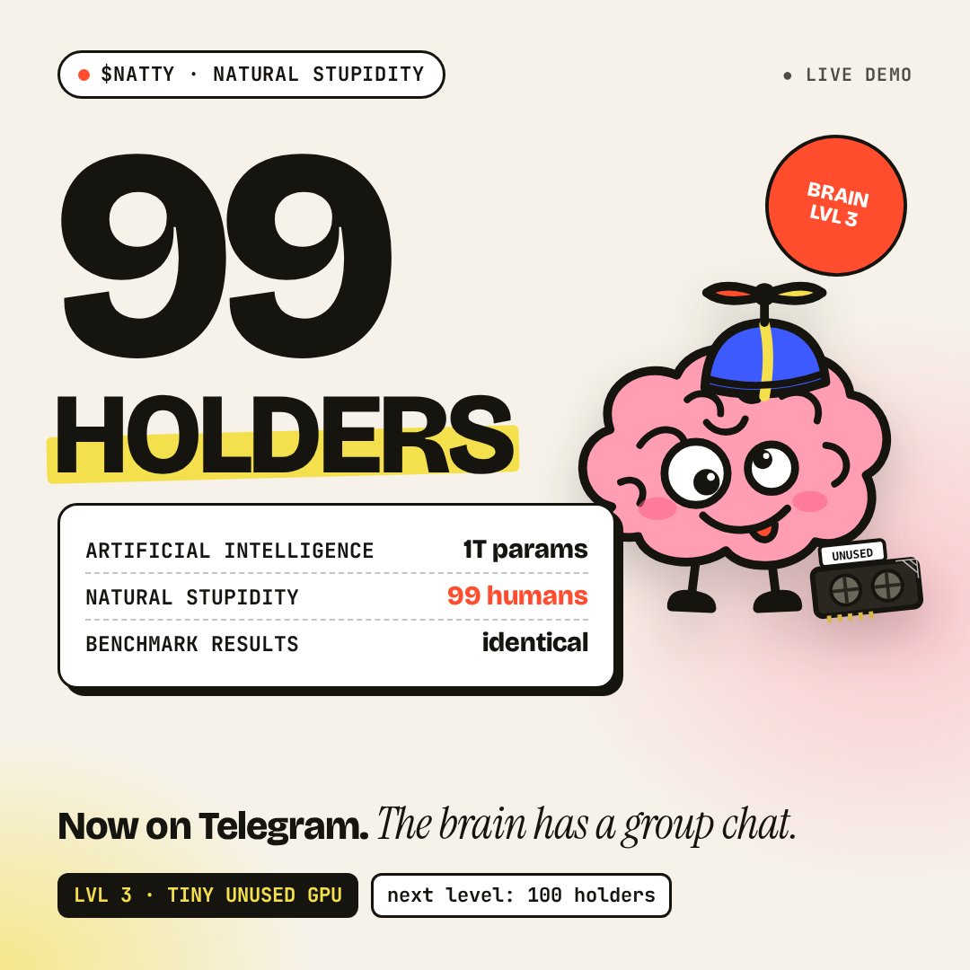 NattyStupidity's tweet photo. We have a Telegram now.

Come argue about which dumb toy the Lab builds next, suggest ideas, and watch the brain try to grow.

https://t.co/aFBLyHsmEz https://t.co/4zDYmLEHYQ