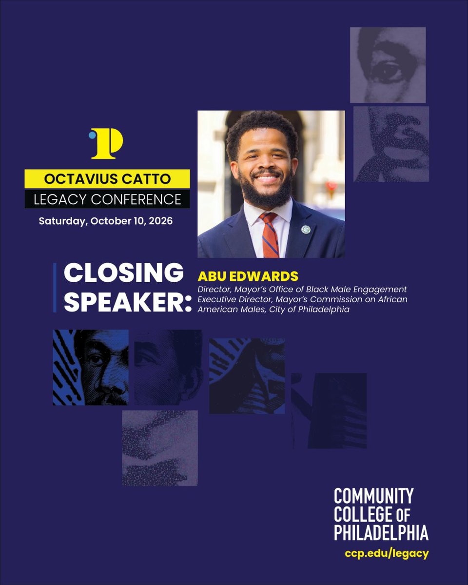 CCPedu's tweet photo. Join Community College of Philadelphia for the annual Octavius Catto Legacy Conference as we commemorate the life and legacy of Octavius V. Catto on the 155th anniversary of his assassination.

We hope you’ll join us as we carry Catto’s legacy forward. 🦁✨ https://t.co/Xh71tFvMYO