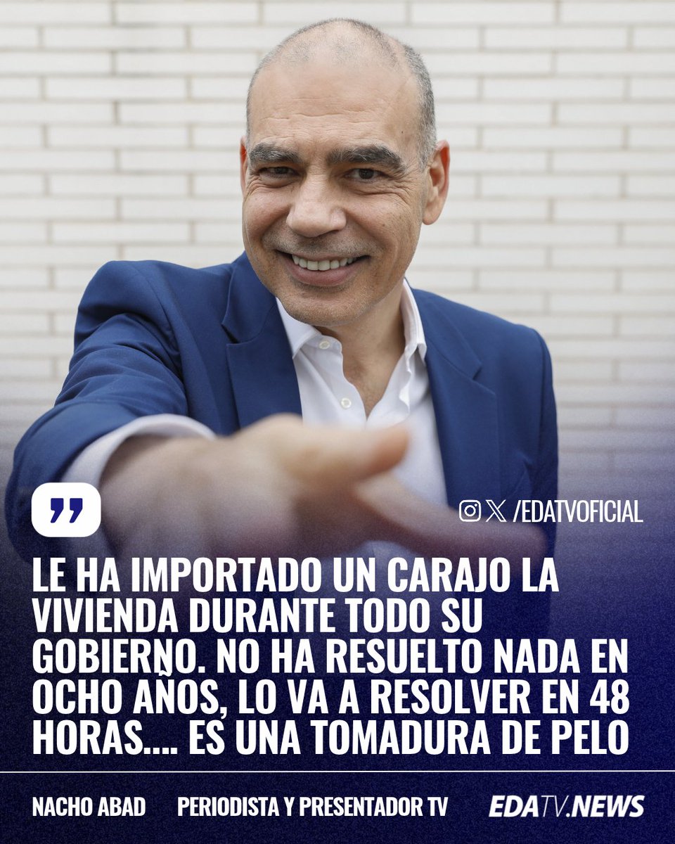 edatvoficial's tweet photo. ‼️🇪🇸 | El periodista Nacho Abad destruye a Sánchez: "Le ha importado un carajo la vivienda durante todo su gobierno. No ha resuelto nada en ocho años, lo va a resolver en 48 horas.. Es una tomadura de pelo". https://t.co/znhwu0p5uz