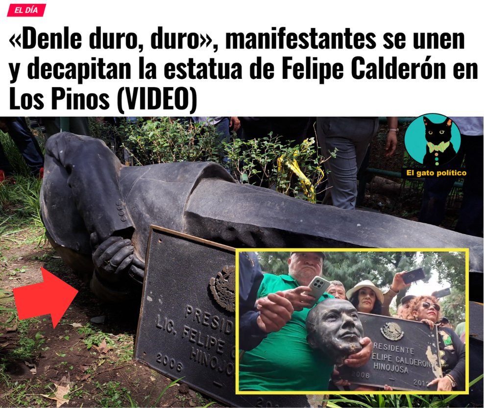 elgatopolitico_'s tweet photo. 🔴​🔴¡Se prendió el cerro!
Manifestantes entran a Los Pinos y dejan sin cabeza la estatua del Borolas que llevaba tirada más de 1 año.
No hay ningún detenido.
​➡️​➡️​ https://t.co/yfYnrX8RTX https://t.co/dM6sye1HeE