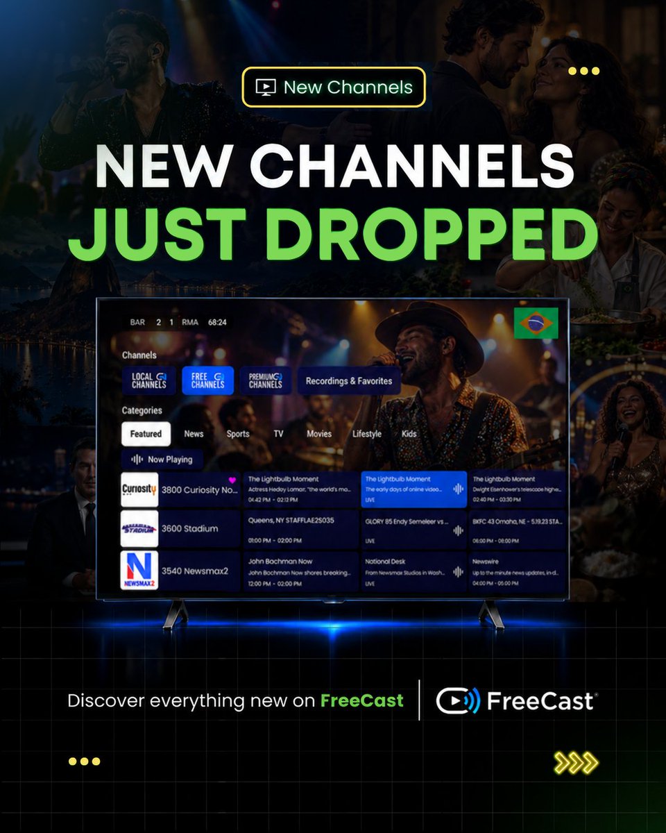 FreeCastTV's tweet photo. Skip the channel hunt. Brazilian TV is already here. 🇧🇷📺

Stream TV Serrana, TVBC, TV Life América, VTR Channel, @ISTVdigital + @TVPaiEterno free on FreeCast:

👉 https://t.co/t9pk16d1JE

#TVSerrana #TVBC #TVLifeAmerica #VTRChannel #RedeISTV #TVPaiEterno #FreeCast https://t.co/0P9QaukSIA