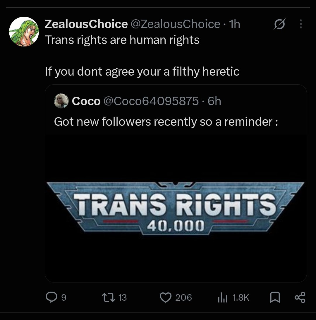 GuardTm's tweet photo. This is why no one likes you. You "don't want to just exist", you want to make everything about -you- and only about -you-. If you were actually 40k fans, you'd shut the fuck up and only discuss the game. https://t.co/eTtkPX3fZ1