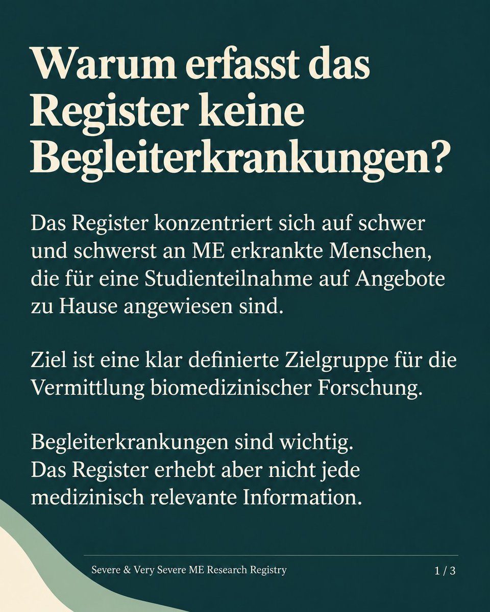 ME_Registry_GER's tweet photo. 1/3  Über die Erhebung von Komorbiditäten und die Priorisierung eines homogenen Teilnehmerpools.

#MECFS #Forschung #Research https://t.co/pHA9EPdbJY