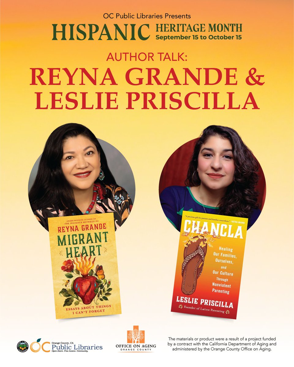 ocpublib's tweet photo. Meet Authors Reyna Grande and Leslie Priscilla
Thursday, October 8, 2026 at 6:00 pm
El Toro Library

For more information visit https://t.co/UsfhyWAtxG https://t.co/RvtzyGIl2n