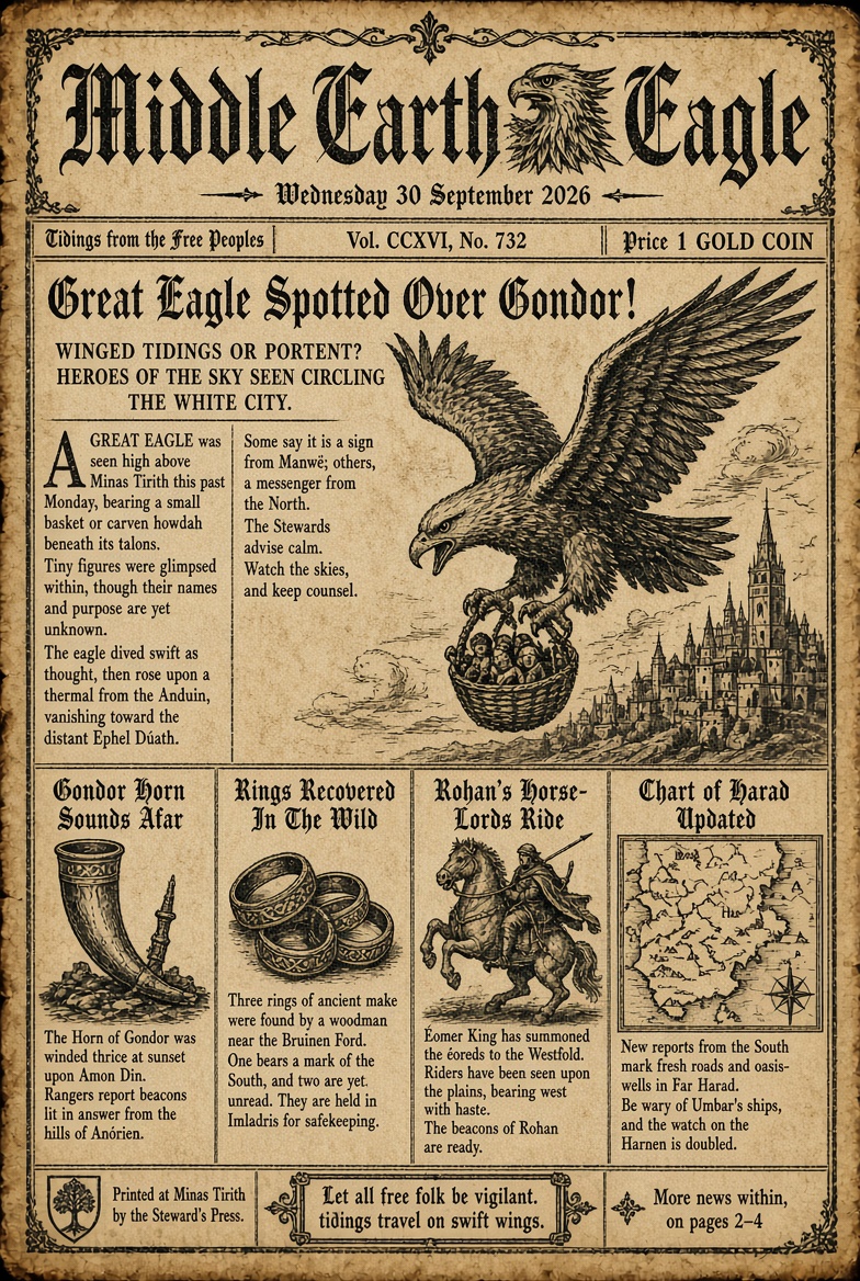 MidEarthEagle's tweet photo. Eagle to Minas Ithil dropped 14,000 feet after a cockpit rider tried to crash the bird. Passengers burst the Palantír-door, spare pilots put her down in Harad. Gondor horns scrambled. All accounted for. Thank God everyone is okay. https://t.co/ynj16QbnHM