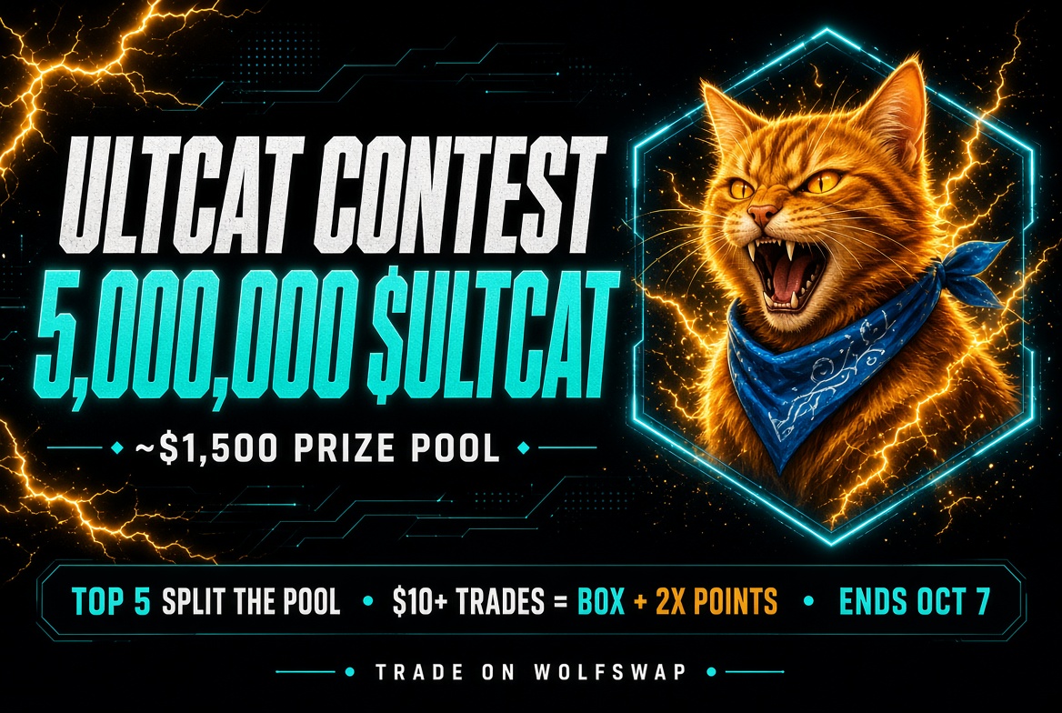 MrKhan10717's tweet photo. 5M $ULTCAT on the line.
Trade it on @wolfswapdotapp.
Top 5 share the pool.
$10+ trades โ Mystery Box + 2x points.
Ends Oct 7. Live now.
https://t.co/F7eSI23tVM
@UltraCatOnCro #ULTCAT #WolfSWAP #AMPLIFY https://t.co/bxieRPZTPK