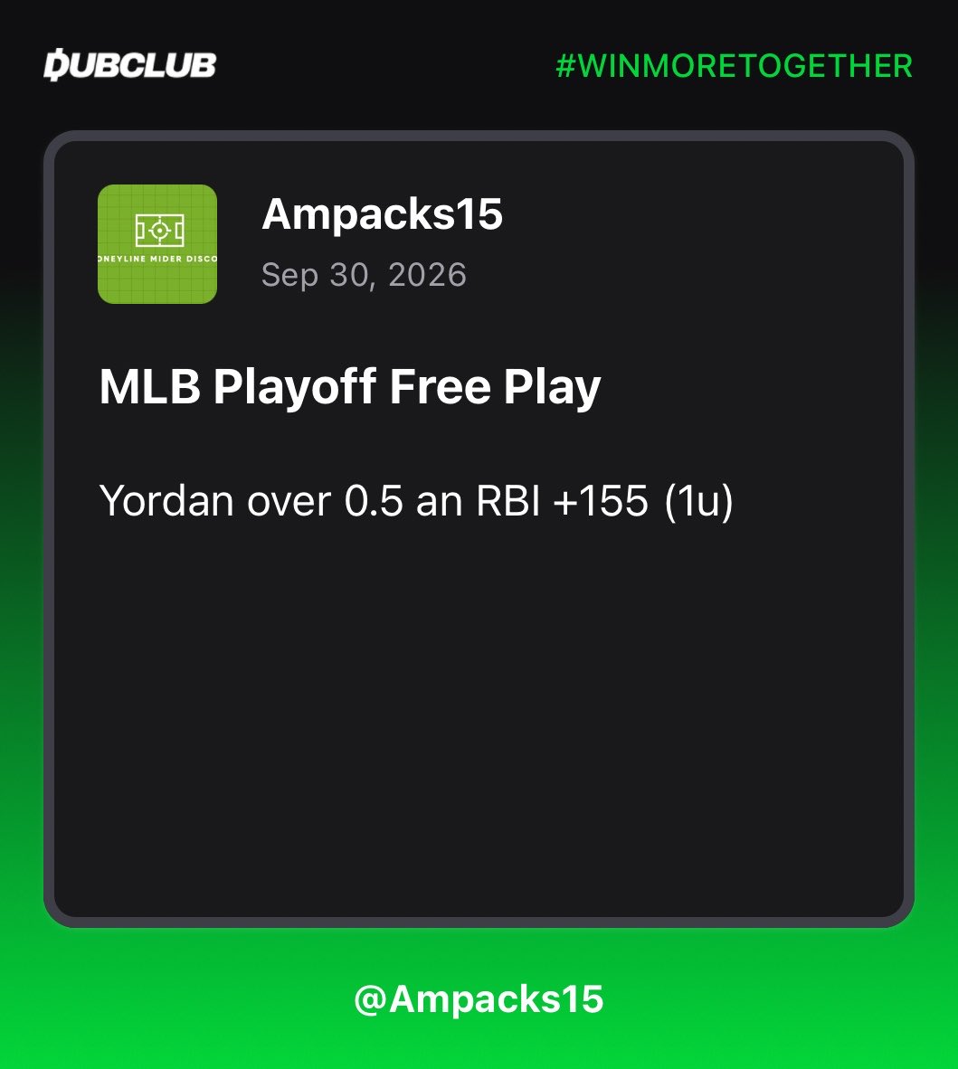 amider15's tweet photo. MLB Playoff Free Play

Only play I have on today’s board is gonna be the free one, nothing in VIP tonight, will hit the ground hard tmmr https://t.co/eJiWgraXy4