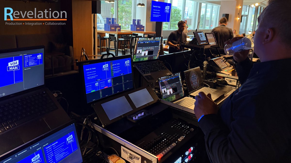 Rev_Prod's tweet photo. Screens are up. Computers are loaded. Presentations are ready to roll! The room is set, the tech is dialed in, and our team is ready to make everything run smoothly from the first slide to the final presentation.  Because when the audience arrives, everything should just work. https://t.co/XsJ2SDowMX